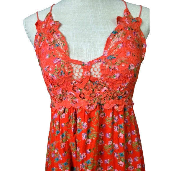 Free People Adella Printed Mini Slip in Red Meadow Combo  Size Small - Picture 9 of 10